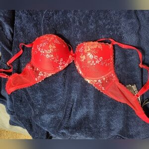 Elegant Red Floral Lace Bra